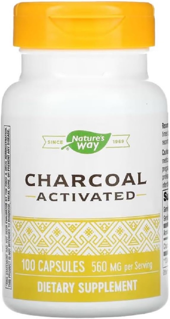 Natures Way aktiverad Charcoal Intestinal Cleanser Capsule, 260 mg - 100 per förpackning - 3 förpackningar per fall.