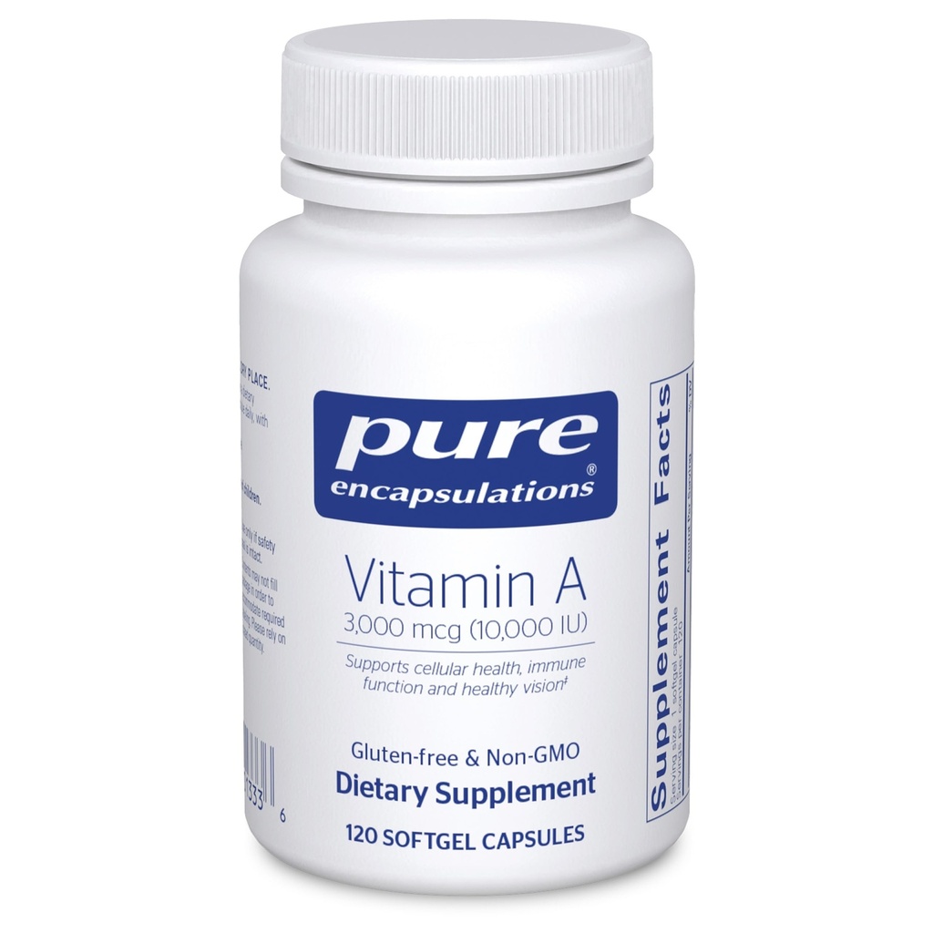 Rena inkapslingar vitamin A - 3 000 mcg - från Cod Liver Oil - Immune & Vision Support * - Vitamin A Palmitate Supplement - Non-GMO - 120 Softgel kapslar