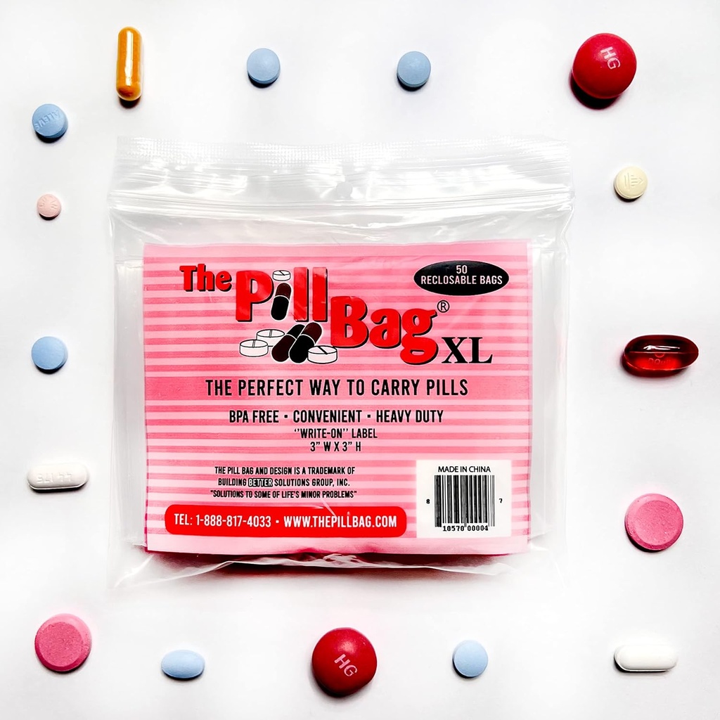 Medicin Pill Organizer, Etiketter för AM / PM, Återförsäljbar, Portable, Disposable Pouches for Medicine, Vitaminer, Gummies,Plastic Pill Bags for Travel, Walks XL Size | 100 Count (2 Packs of 50)