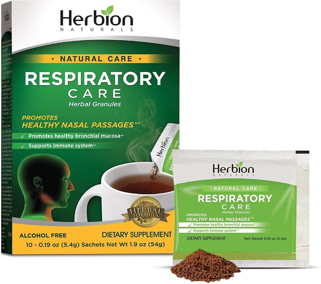 HERBION Naturals Respiratory Care Herbal Granules 10 Ct, för hela familjen, hälsosam andningsfunktion, lindrar hosta, 10 greve, paket med 1