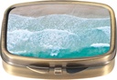Dynippy Pill Case Pill Box med Mirror Retro Pocket 2 Compartment Medicine Case Vitamin Pill Organizer för Pocket Purse and Travel (A-Sandy Beach)