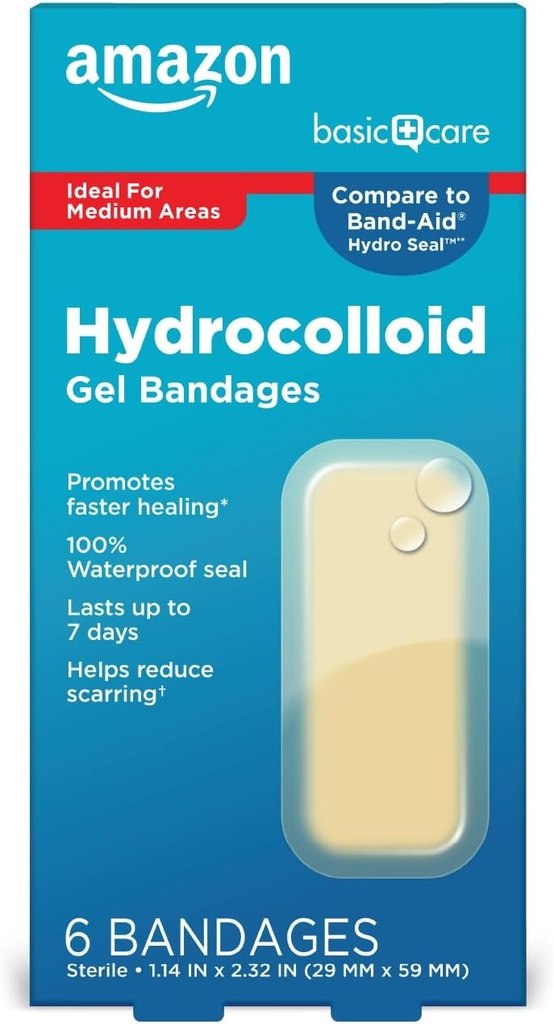 Grundläggande vård Avancerad Fast Healing Hydrocolloid Gel Bandages, Stor, 6 ct