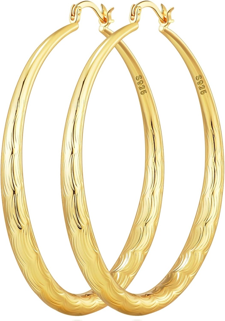 OOOPEL 925 Sterling Silver Hoop för kvinnor Gold Hoop Earrings Hypoallergenic Diamond-Cut Ripples Designed - Non Tarnish Large Hoop Earrings (30/40/50/60/70mm)