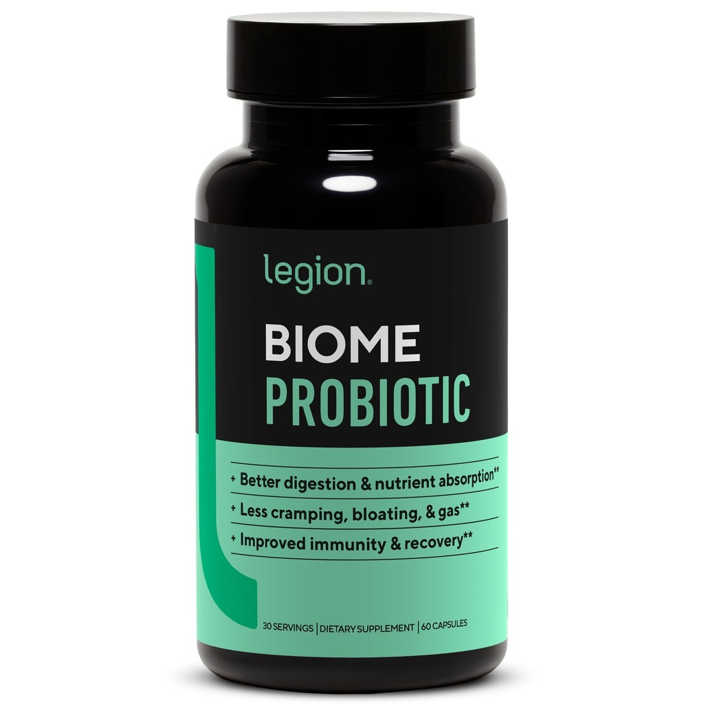 LEGION Biome Probiotic - Natural Probiotics Gut Health Supplement för kvinnor och män - Probiotiska näringstillskott hjälper till att minska uppblåsthet, krampning och gas - Colon Health Probiotic Pills, 30 portioner