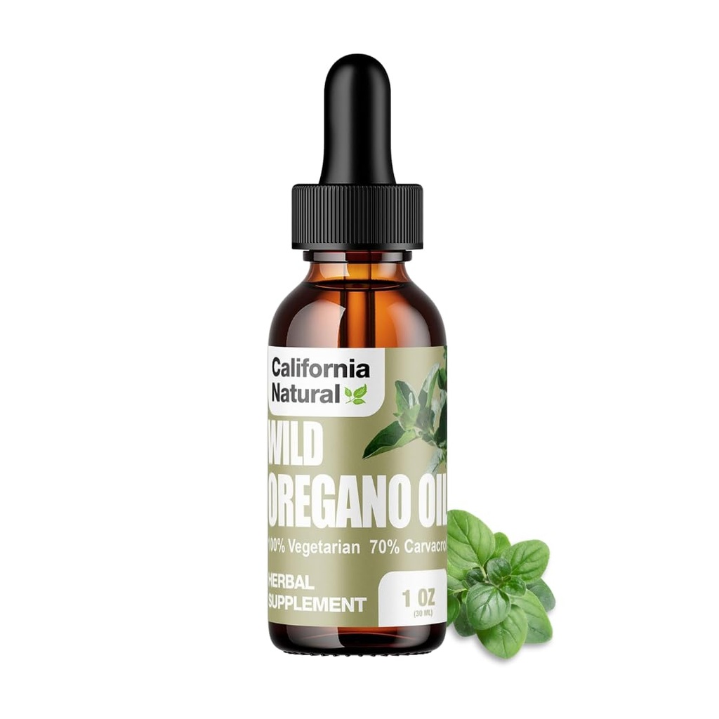 Wild Oregano Oil 1oz Bottle - California Natural - Immune System & Digestive Support - Främja Gut Health & Healthy Digestion - 100% vegetarisk - 70% Carvacrol - Herbal Supplement - 1oz