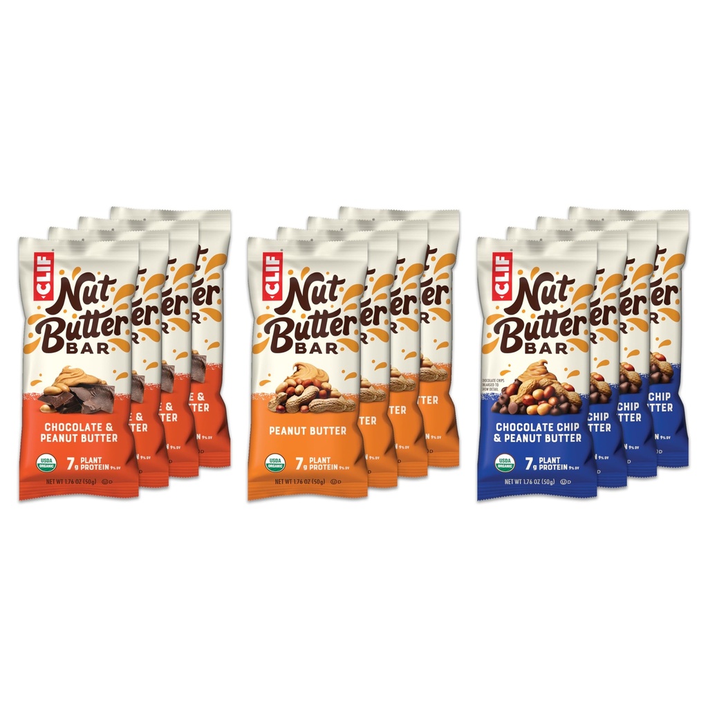 CLIF Nut Butter Bar - Variety Pack - Peanut Butter Filled Energy Bars - Non-GMO - USDA Organic - Plant-Based - Low Glycemic - 1,76 oz. (12 Count)