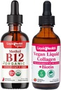 LIQUIDHEALTH Organic Methyl B12 5000mcg Vitamin Drops med Tart Cherry Juice & 100% Vegan Plant-Based Collagen Plus Biotin Drops - Natural Energy Boost, Improve Focus, Hår & Nail Tillväxt, Hudhälsa