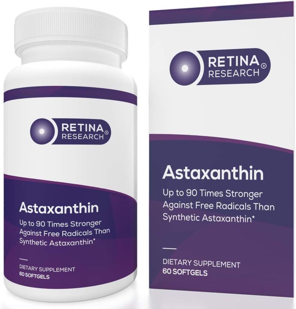 Natural Astaxanthin Eye Vitamin 10mg - Kosttillskott för att stödja ögonhälsa - Upp till 90 gånger starkare än syntetisk - Formulerad av läkare - 3rd Party Certified - 60 Softgels