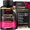 Vitamin B-komplex för män och kvinnor - Tillverkad i USA - B-komplex: B1, B2, B3, B5, B6, B7, B8, B9, B12 med vitamin C, Choline, Inositol - Energi, Brain & Heart Support Supplement, 120 Vegan Capsules