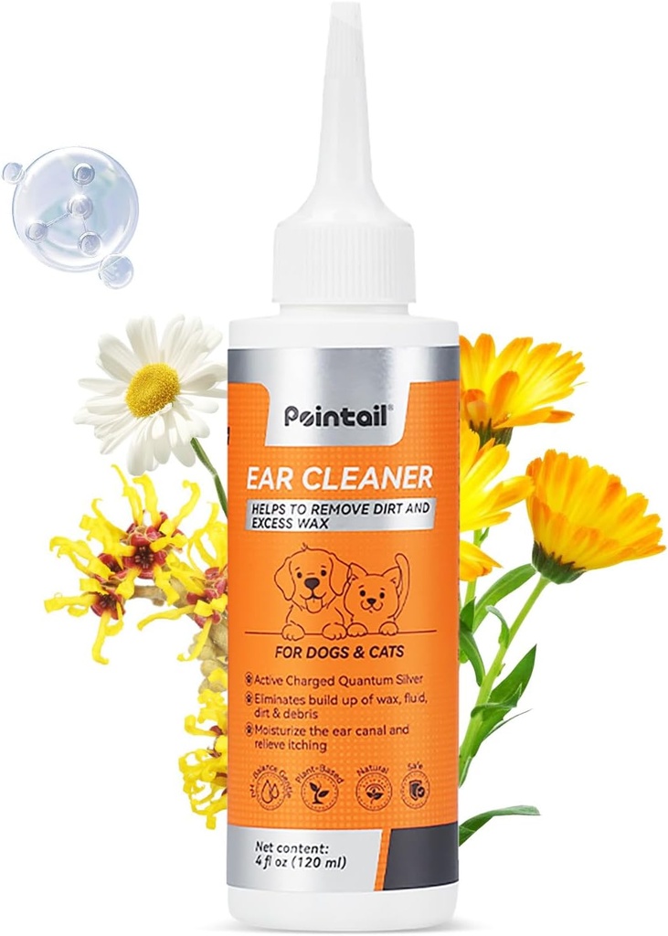 Hund örondroppar, hund öra renare och infektionsbehandling, hundar och katter öra rengöringslösning Quantum Silver Itchy Relief Irritation & Wax Build-Up Deodorizing Remover-4oz