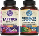 Pure Saffron Extract & Advanced Joint Support Bundle (En flaska vardera). Stöder humör, energiökning, metabolisk funktion och gemensam hälsa. USA Made.