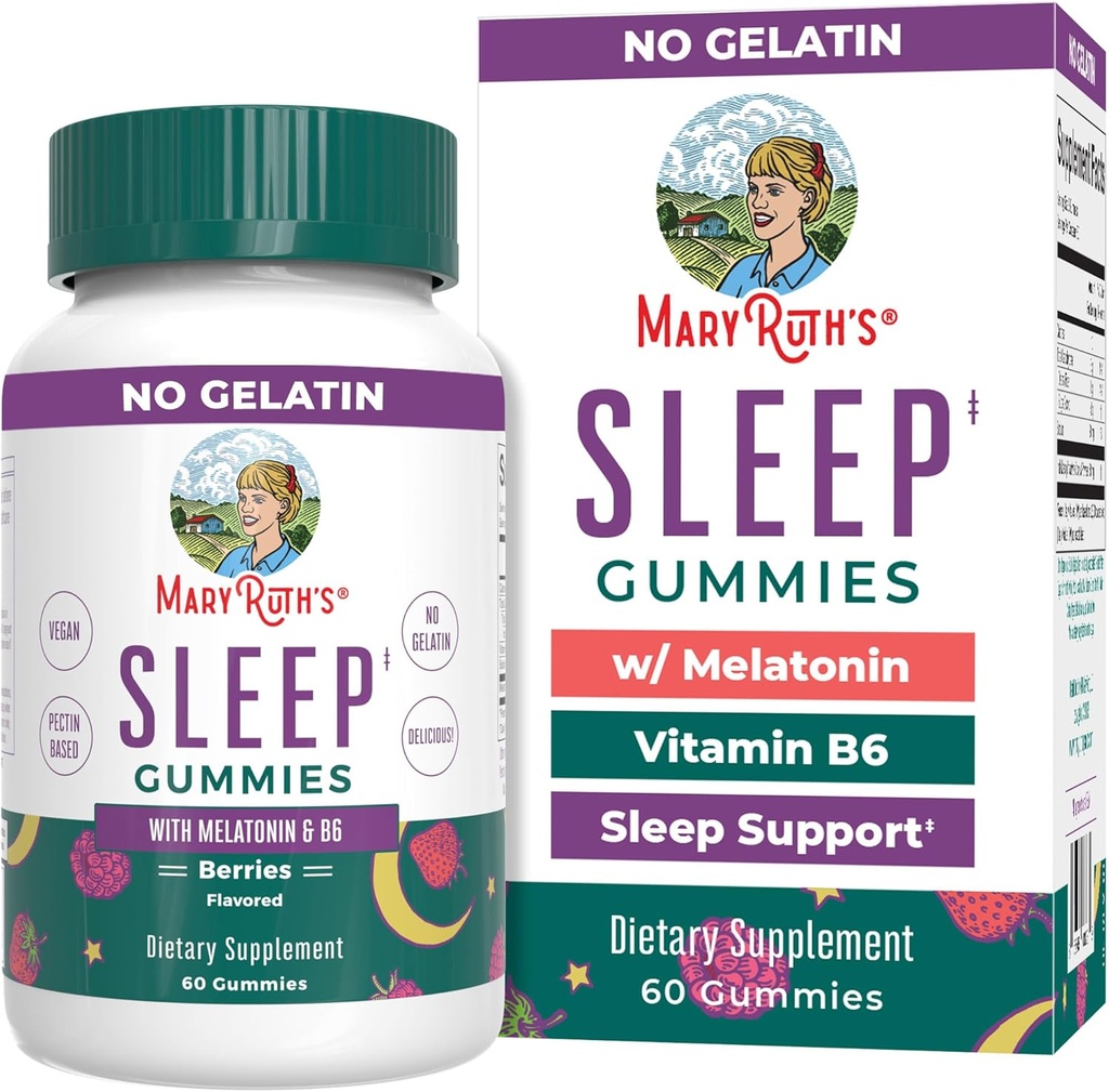 MaryRuth Organics Melatonin Gummies | 5mg Sleep Gummies med vitamin B6 | Tillverkad med organisk Cane Sugar | Avslappning och sömnstöd för vuxna | Vegan | Non-GMO | Gluten Free | 60 greve