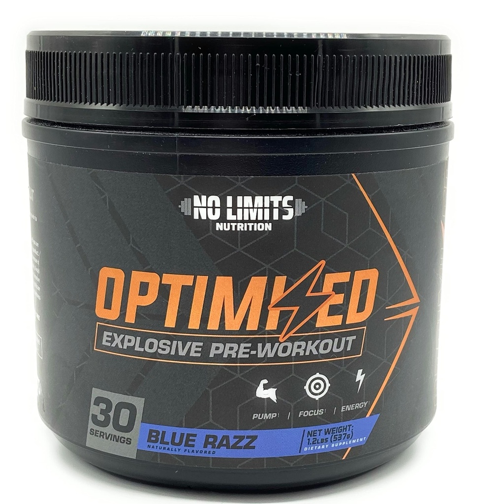 "Optimized" Blue Razz Pre-Workout Powder / Massiva pumpar / Öka muskelmassa, styrka och fokus / Beta Alanine + L-Citrulline + Betaine Anhydrous + Kreatin + Koffein Anhydrous / 30 portioner