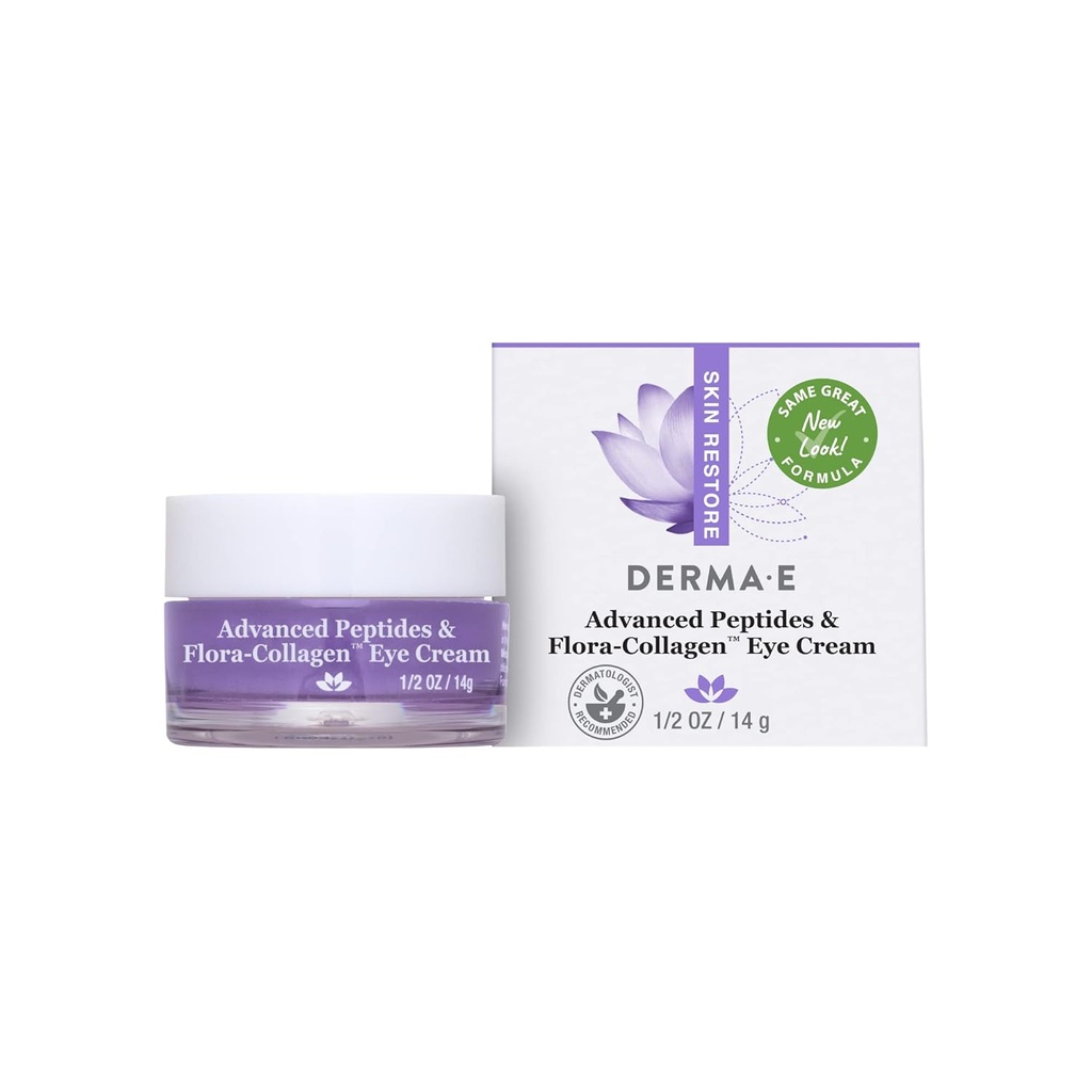 Derma E Advanced Peptides och Vegan Flora-Collagen Eye Cream - Double Action Collagen Eye Cream med Peptide Complex - Firming & Hydrating Under Eye Behandling - All Natural Moisturizer Cream, 0.5oz