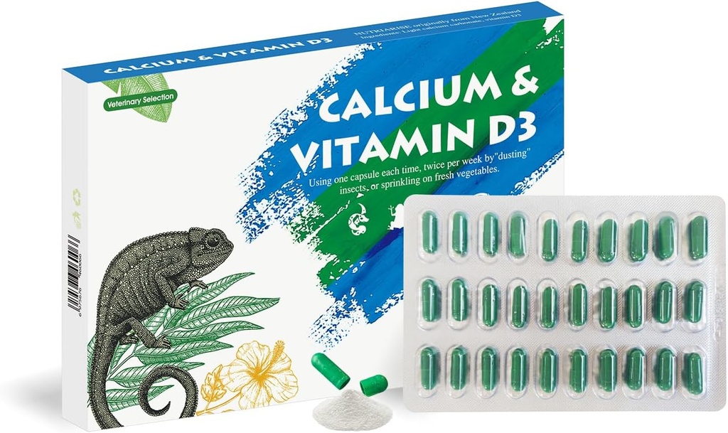 Calcium Reptile Supplement med adderad vitamin D3, idealisk för skäggdrakar, sköldpaddor och mer