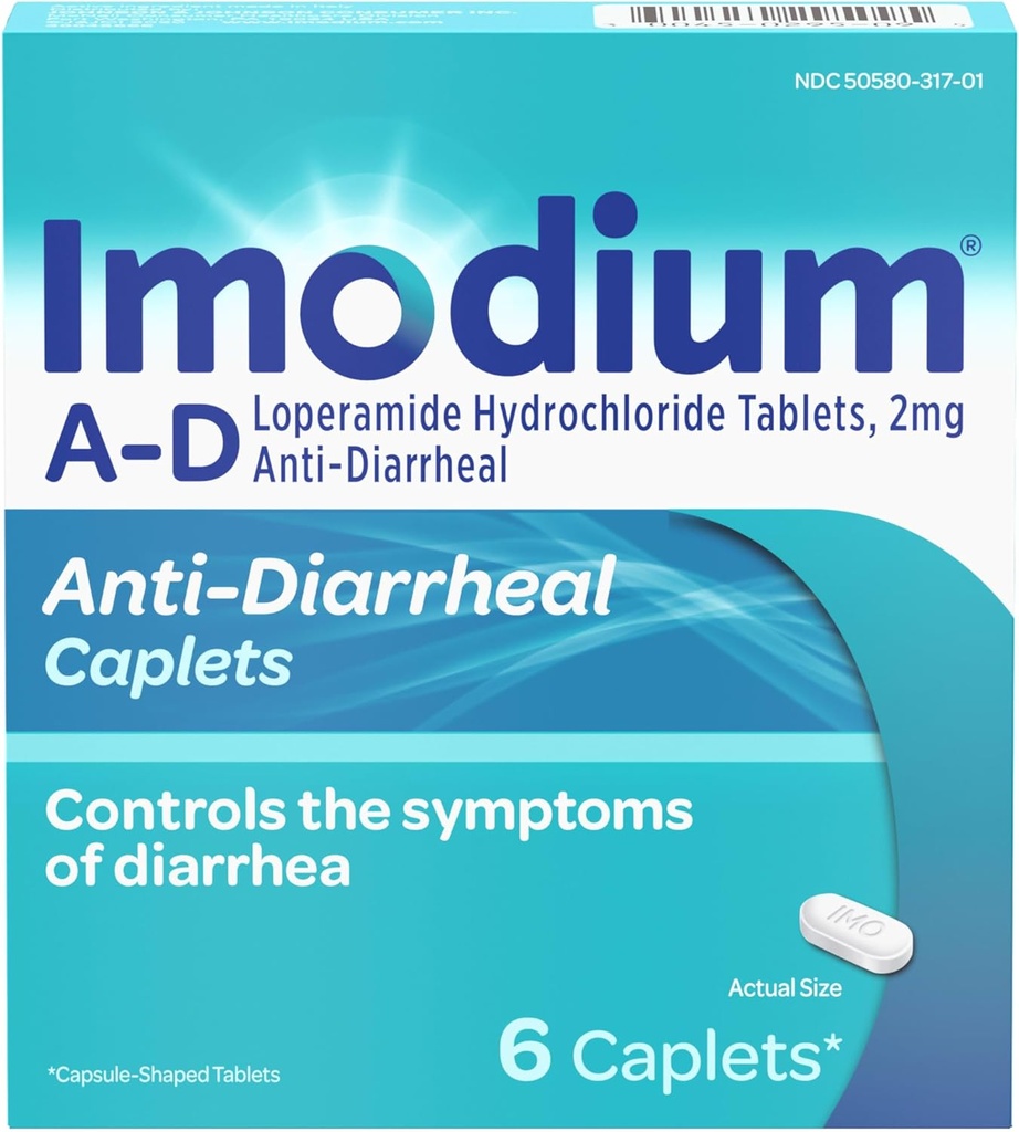 Imodium A-D Diarrhea Relief Caplets med Loperamide HCl, Anti-Diarrheal Medicine för att hjälpa till att kontrollera symptom på diarré på grund av akut och resenärens diarré, HSA / FSA Berättigad, 6 ct