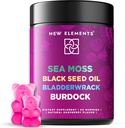 Organic Sea Moss Gummies med Black Seed Oil, Bladderwrack & Burdock Root | Irländska Sea Moss Supplement 1000mg | 4 i 1 Avancerad Formel 4X Stronger | Raspberry Flavor | Vegan | Non-GMO | Gluten-Free