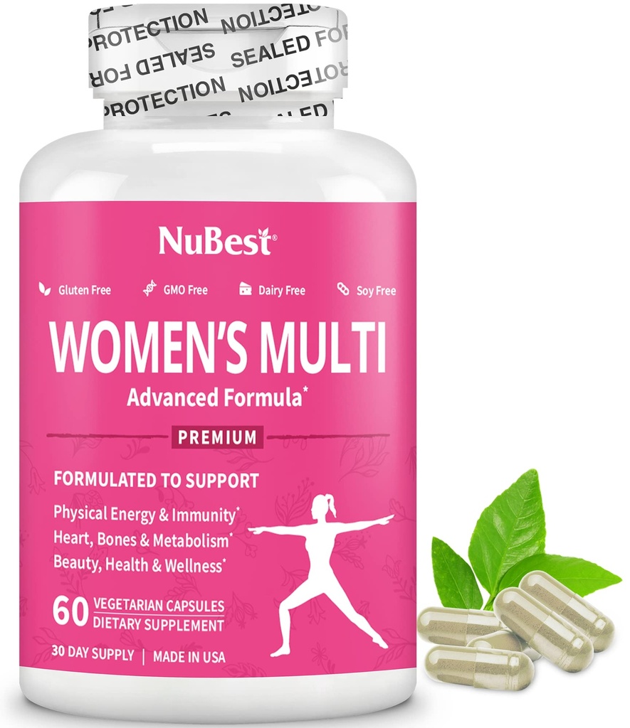 Multivitamin för kvinnor med 39 viktiga näringsämnen, väsentliga vitaminer, mineraler, Horny Goat Weed, Maca, Wild Yam, Red Clover, Cranberry, Arginine, Herbal Supplement | 60 Vegan kapslar | 1 månad Supply