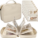 Travel Jewelry Organizer Case, Jewelry Bags Jewelry Storage Book Binder med Clear Zipper Velvet Pouch för resor, örhängen, ringar, halsband, armband (vit)
