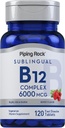 Piping Rock Sublingual B12 Komplex 6000 mcg | 120 Snabbupplösta tabletter | Berry smak | Vegetarisk, icke-GMO & Glutenfri