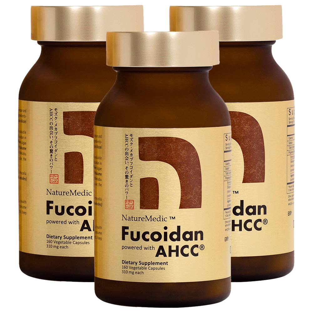 Fucoidan drivs med AHCC® Brown Seaweed Immunity Supplement med hög renhet Organic Mekabu Mozuku Agaricus 3 flaskor - 480 grönsaks kapslar tillverkade i Japan