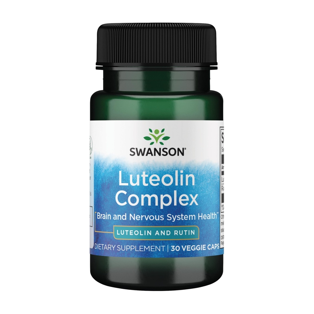 Swanson Luteolin Complex w/Rutin - Brain Support Supplement främja minne, humör och kognitiv hälsa - naturlig formel för att hjälpa till att upprätthålla nervsystemet - (30 Veggie kapslar)