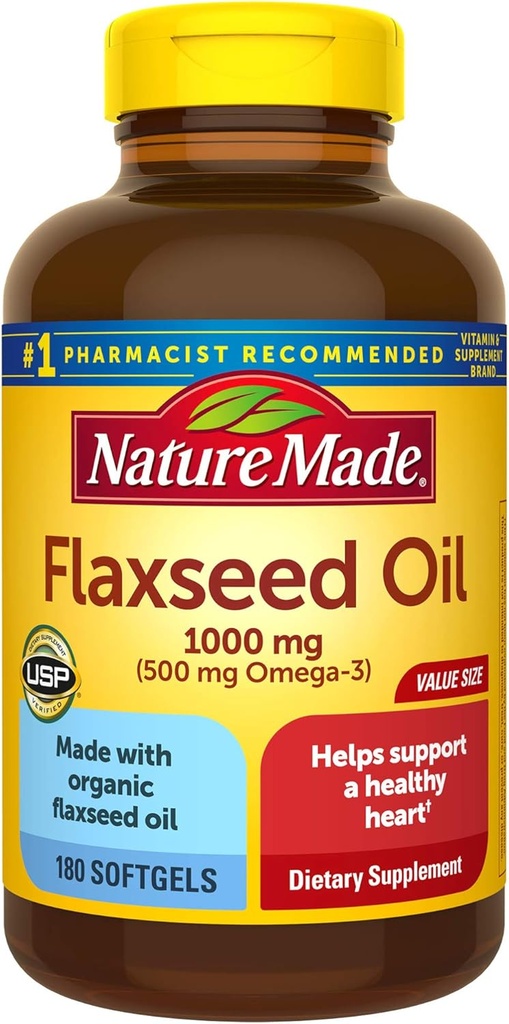 Flaxseed Oil 1000 mg Softgels, 180 greve för hjärthälsa