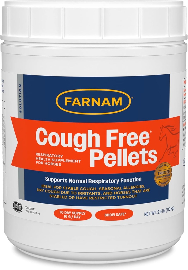 Farnam Cough Free Pellets Respiratory Health Supplement för hästar, ger andningsstöd för hästar med säsongsallergier eller stabil hosta, 2,5 lb., 70 Day Supply