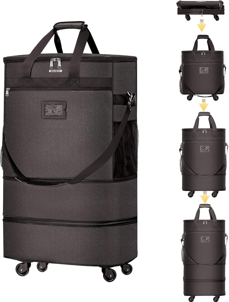 Resväskor med Wheels Expandable Luggage Bag Foldable Suitcase med 4 Universal Wheels Collapsible Rolling Travel Case (Coffee)