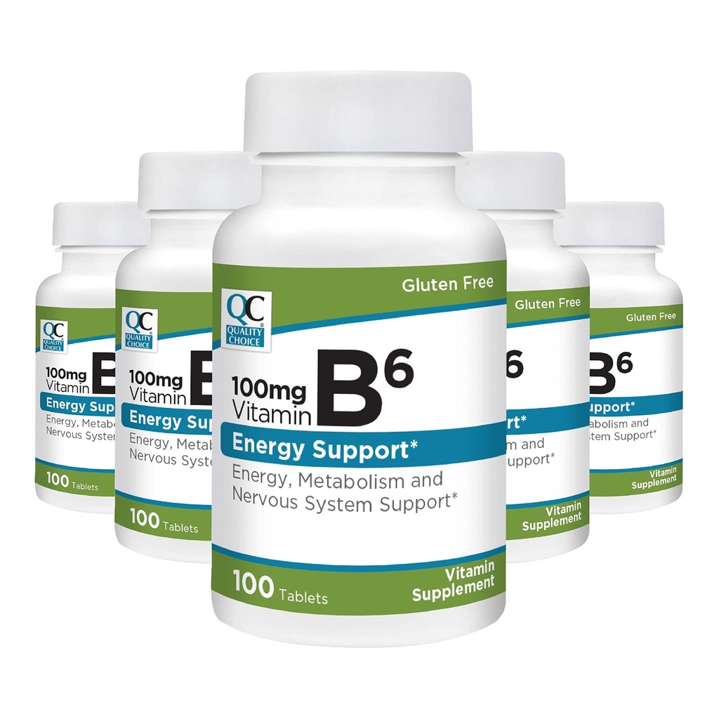 Kvalitetsval vitamin B6 100 mg tabletter (Pack of 5)