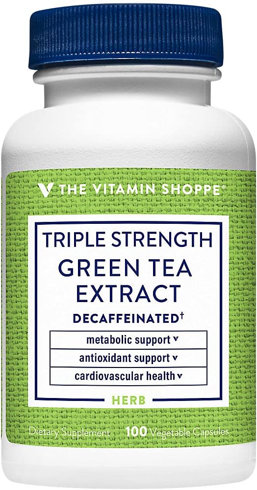 Vitamin Shoppe Triple Strength Green Tea Extract 750mg kapslar med EGCG - En naturlig antioxidant för att stödja fettmetabolism - bekämpar fria radikaler - Decaffeinated (100 vegetariska kapslar)