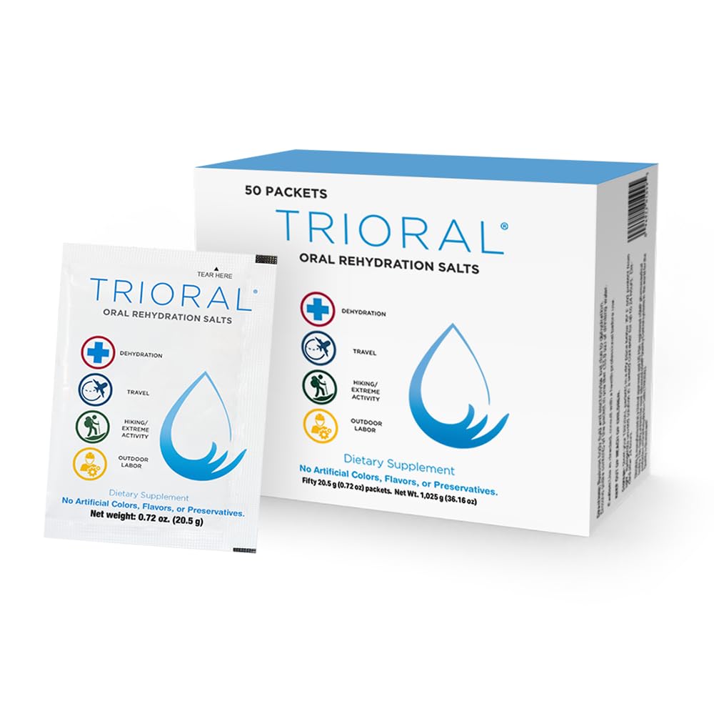 TRIORAL Rehydration Electrolyte Powder - Oral Rehydration Salts - Stöder uttorkning från träning, flytande förlust och allmän hydrering - 50 Drink Mix Packets