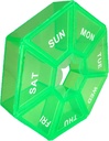 Weekly Pill Organizer - Small Light Green Case, 1 gång om dagen, 7 Day Travel Container för medicin