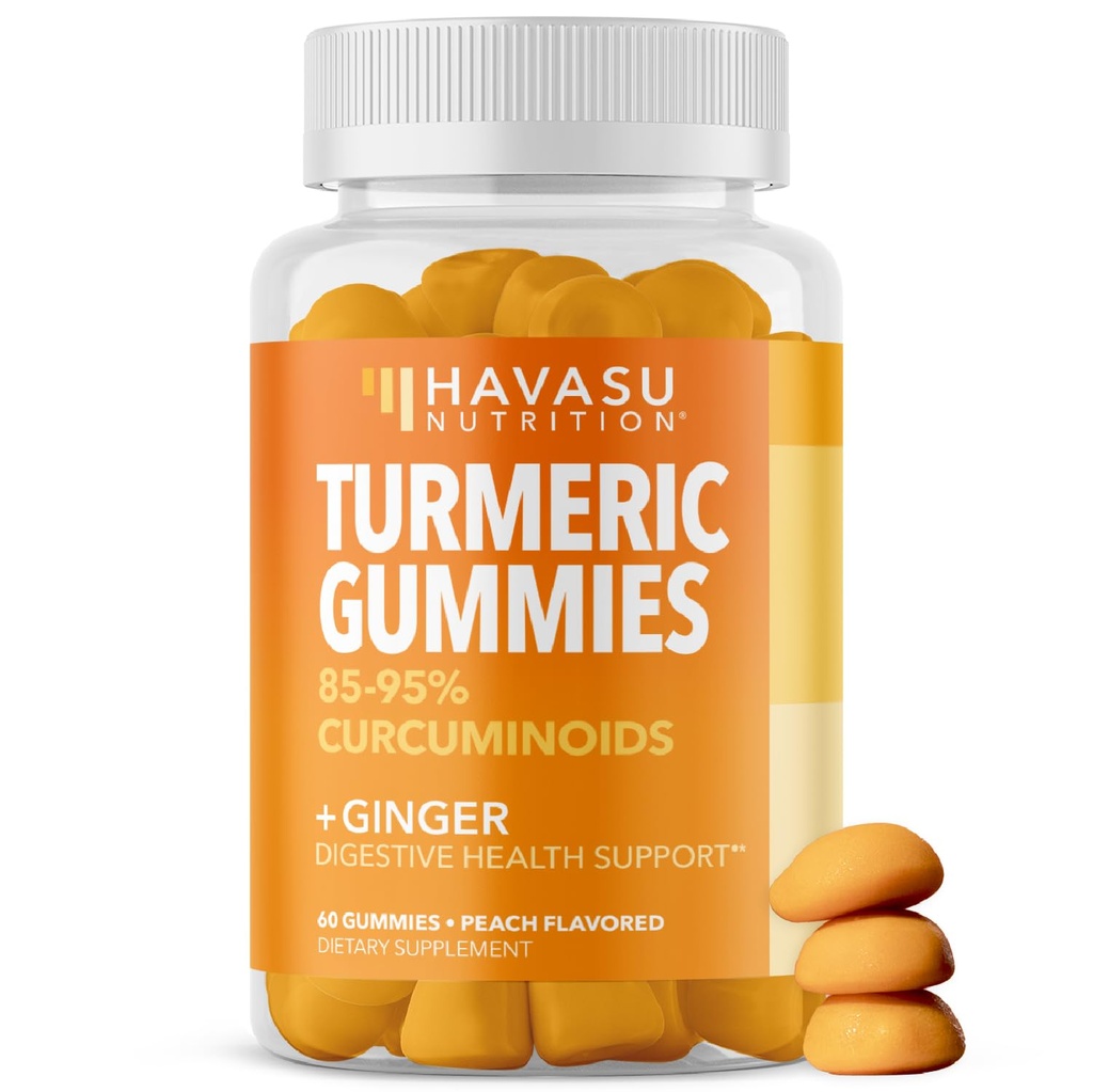 Gummies med ingefära och 95% Curcuminoids - Digestive Health och Immune Support Supplement för övergripande Wellness - 60 Count - Vegan, Non-GMO Curcumin Vitamin - Peach Flavor, 1 månads leverans
