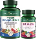 Purity Products Bundle - Vegan Omega 3-6-9 (180 ct) + B-12 Energy Melt Omega 3-6-9 ("5 i 1" Plantbaserade Omega 3 6 9 Essential Fatty Acids) - B12 Berry Melt (Methylcobalamin B12 + B6 + D3 + Mer)