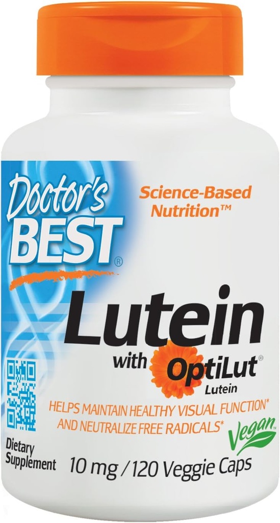 Doctor's Best Lutein with OptiLut, Non-GMO, Vegan, Gluten Free, Soy Free, Eye Health, 10 mg, 120 Veggie Caps