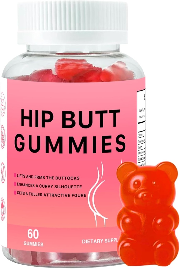 Hip Butt BBL Gummies för Butt Fast Growth and Enhance, 60 Booty Gummies för större Butt Fast, Booty Gummies för viktökare för kvinnor Butt Enhancement