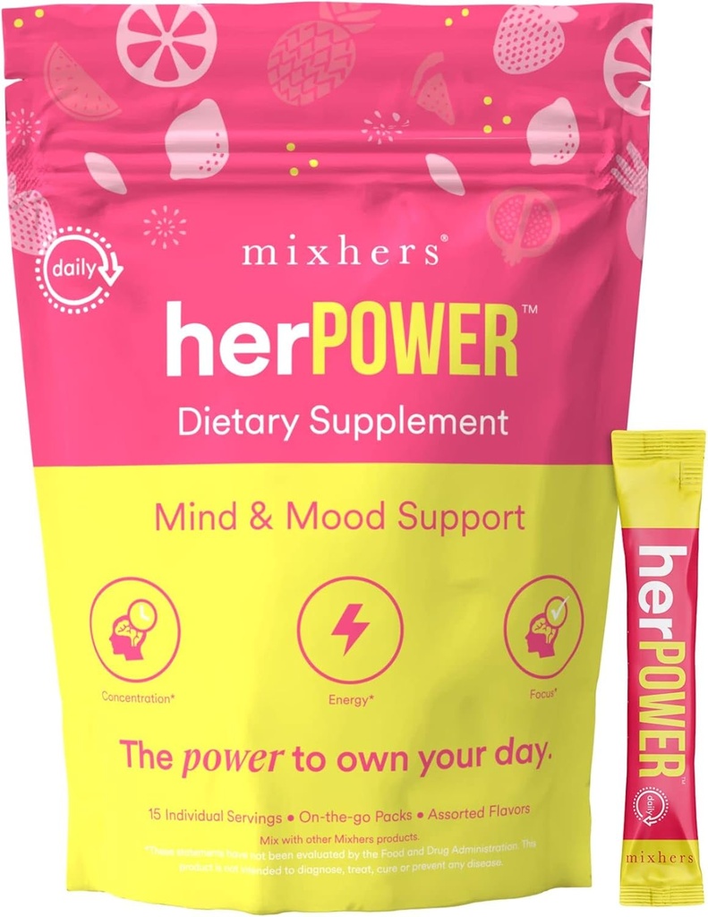 MIXHERS Focus Brain Support Supplement | Koffeinfri | Naturliga ingredienser för kognitiv klarhet, koncentration och hydrering | Pineapple Berry smak | 15 Stick Packets