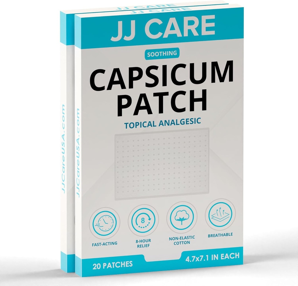 JJ CARE Capsicum Patch (40 PCS), 4.7 "x 7.1" Soothing Capsaicin Patch, Capsicum Patches för nacke, axel, muskelsårhet - 8 timmars lättnad
