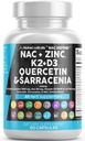NAC Supplement N-Acetyl Cysteine Vitamin D3 K2 Zink Quercetin Sarracenia Purpurea Immune Support | Elderberry Holy Basil Bee Propolis Bromelain L-Lysine Capsules Supplements For Women Men Adults