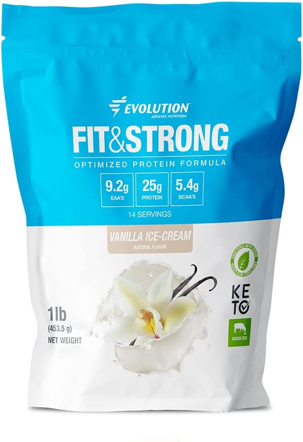 Evolution Advance Nutrition Grass Fed 100% Whey Protein Powder - Pure Protein Powder med BCAA, Snabb Absorbing och Snabb Digesting för Optimal Muscle Recovery - 1 Pound (Vanilla)