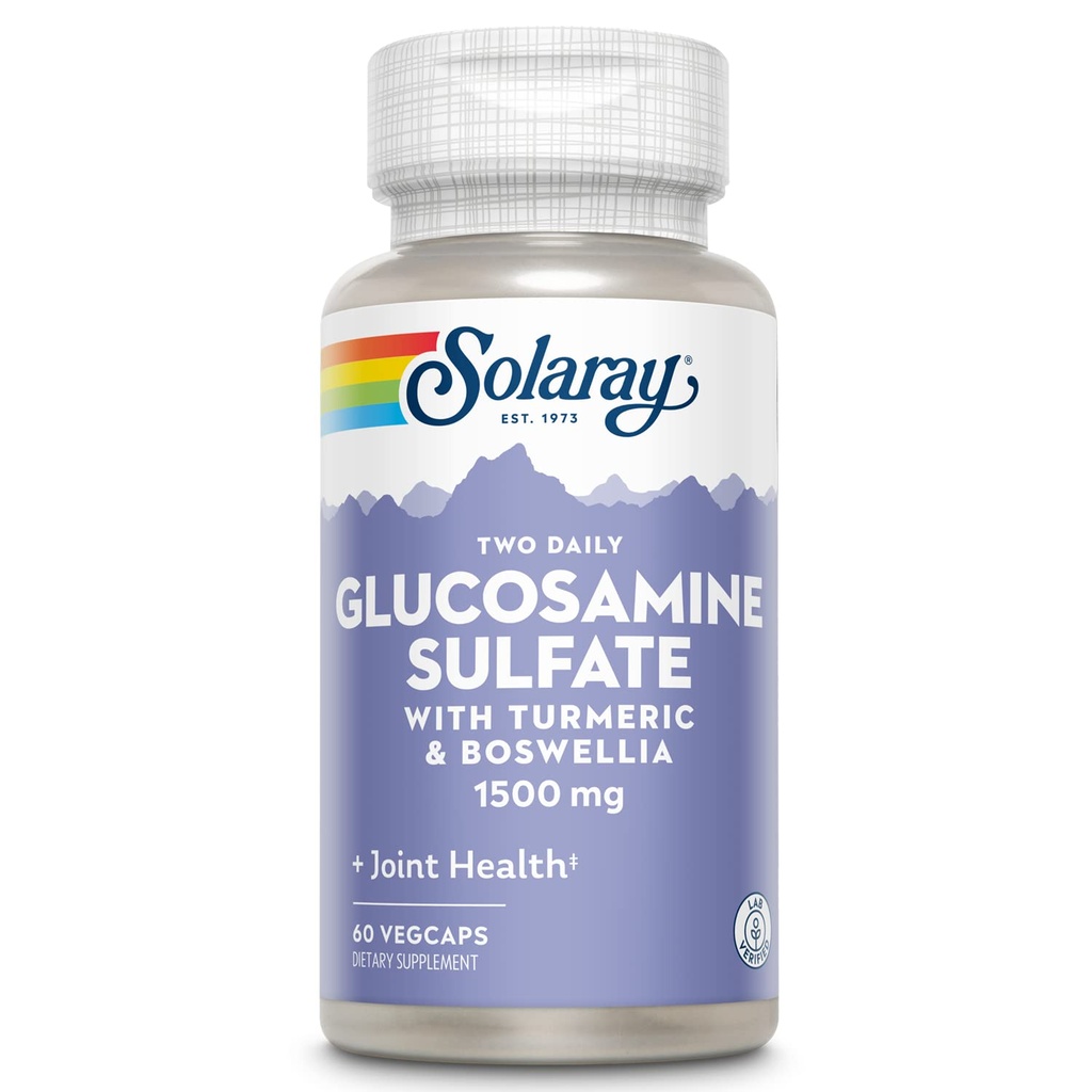 Solaray glukosaminsulfat 1500mg, hälsosamt gemensamt stödtillägg, kraftfullt bindande vävnad och gemensam hälsoformel med gurkmeja & Boswellia, 60-dagars pengar tillbaka garanti, 30 serv, 60 VegCaps