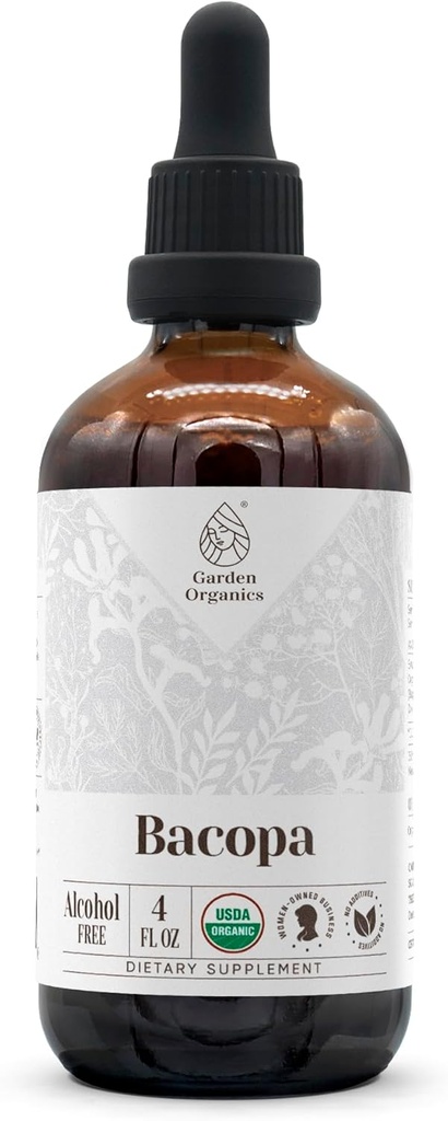 Bacopa USDA Organic | Alkoholfri extrakt, organiska växtbaserade droppar, tillägg, avkoppling, positiv kognitiv effekt | Tinktur tillverkad av 100% organisk Bacopa (Bacopa Monnieri) Torkad Herb 4 oz