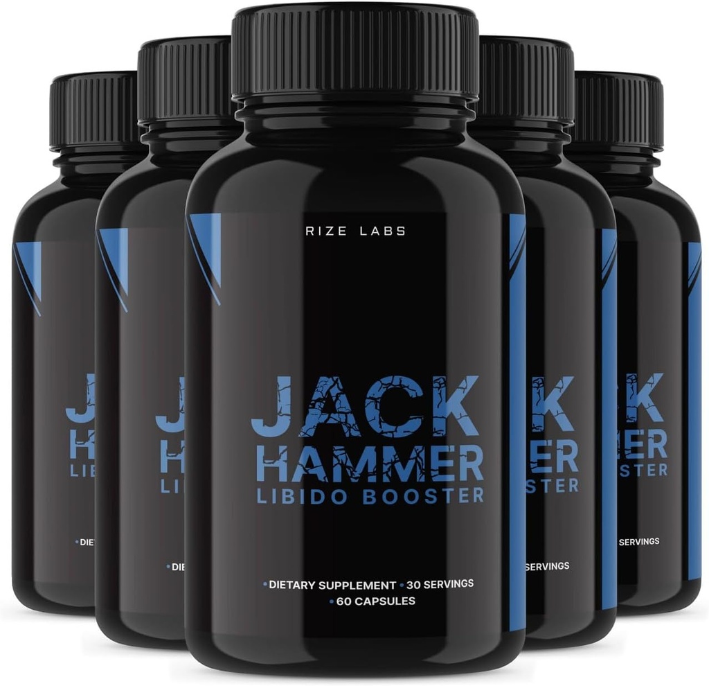 rize labs (5 Pack) Jack Hammer Libido Booster för män, Jack Hammer Libido Booster Supplement, Jack Hammer Libido Booster kraftfull all naturlig formel för att förbättra prestanda, recensioner (300 kapslar)