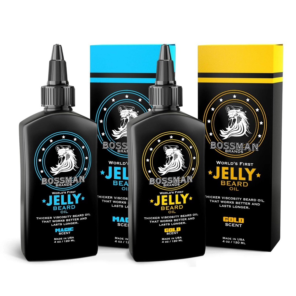 Bossman Beard Oil Jelly Kit (2 dofter) - Beard Growth Softener, Moisturizer Lotion Gel med naturliga ingredienser - Beard Growing Product (Magic & Gold Scents)