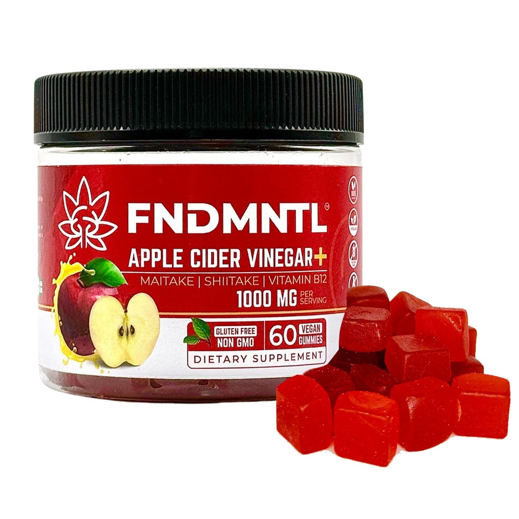 FNDMNTL Apple Cider Vinegar Gummies | Maitake, Shitake, vitamin B12 | 1000 mg | 60 greve | Gelatin-Free, Gluten-Free, Vegan & Non-GMO