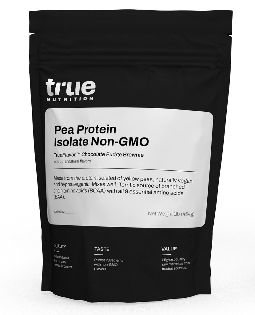 True Nutrition Pea Protein Powder Isolate - 25g Non-GMO Vegan Protein Pulver per portion - Low Carb, Low Fat, High Leucine - Gluten Free, Dairy Free, Soy Free - Chocolate Fudge Brownie - 1LB
