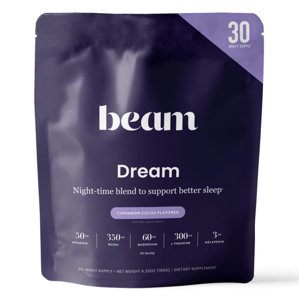 Beam Dream Sleep Powder, L-Theanine, Apigenin, Reishi och Magnesium, Tredje part testade Natural Sleep Aid & Sleep Supplement för djup sömn, avkoppling och återhämtning, naturligt sömnstöd, 30 portioner