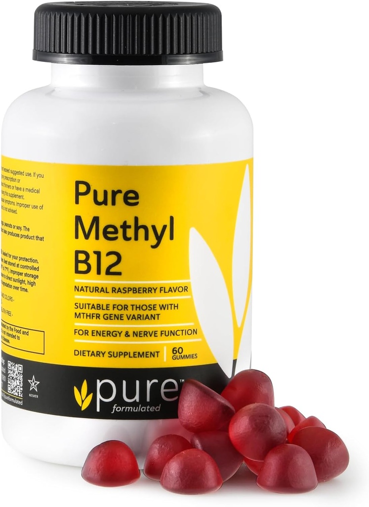 Methyl B12 Vitamin Gummies - Vegan Vitamin B12 Methylcobalamin Gummies för vuxna och barn - Tuggbar B-12 gummy för energi och nervfunktion - Glutenfri, Dairy-Free, Kosher-60 Gummies 1500 mcg