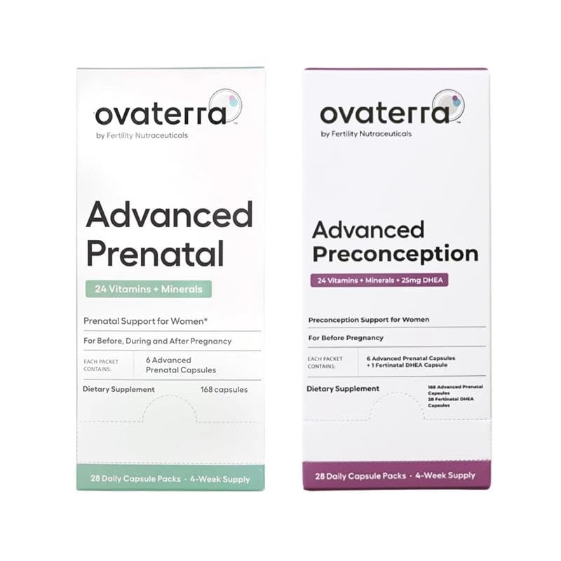 Ovaterra Advanced Prenatal & Preconception Multivitamin Bundle för kvinnor med DHEA 25mg, Choline 550 mg, Folate (Methylfolat) 1,010 mcg, Omega-3 DHA, EPA, Chelated Iron 364 Capsules - 28 Day Supply